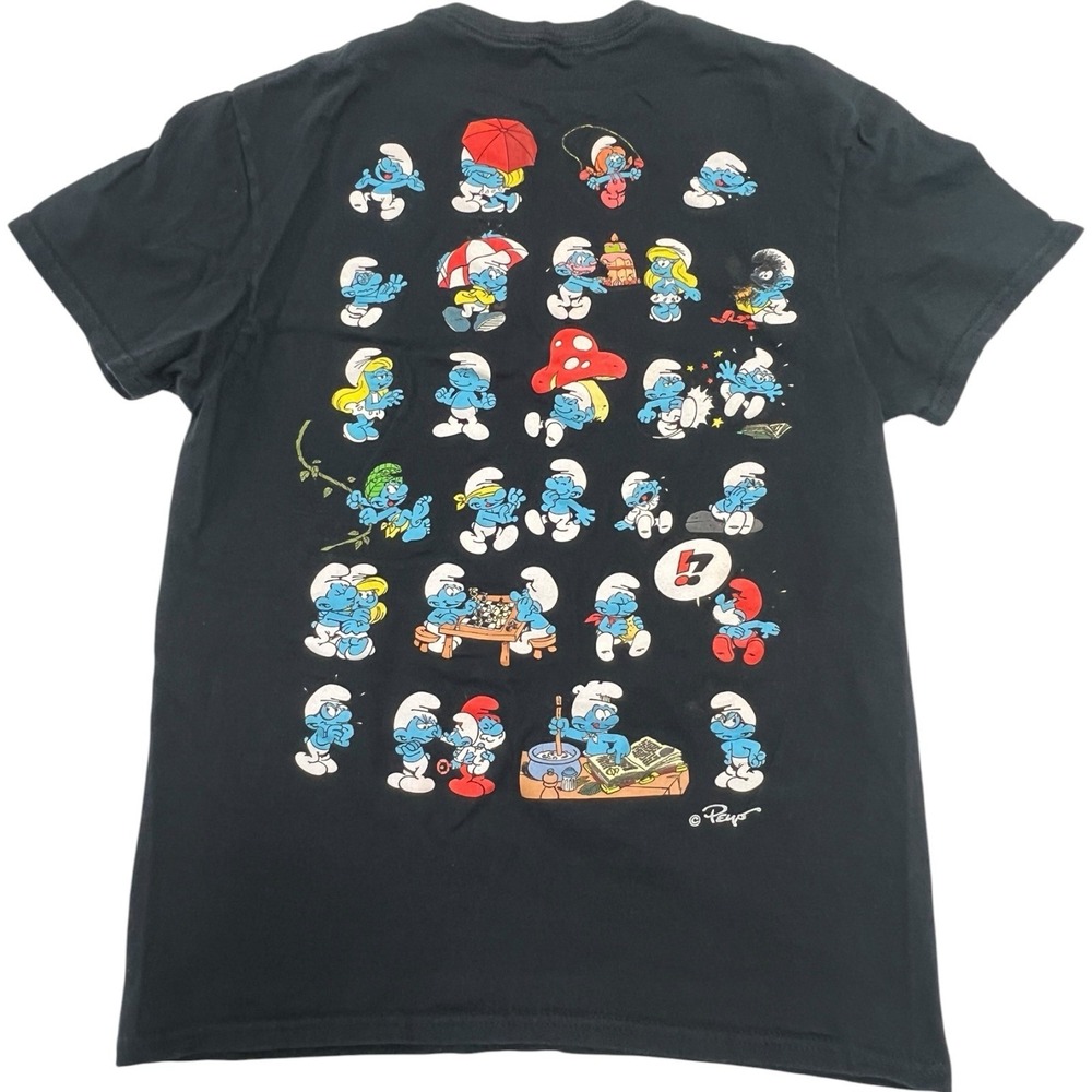 The Smurfs Papa Smurf Smurfette & Gang Cartoon Graphic T-Shirt Black Size Small